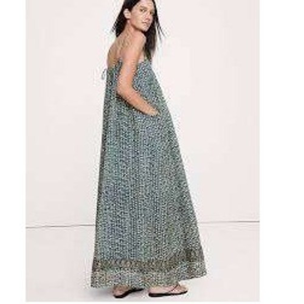 Banana Republic Womens Black White‎ Ikat Diamond Tiered Maxi Dress Racerback M